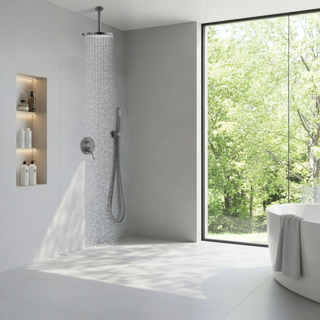 2 Way Wall Concealed Shower System with Box and Trim Plate Kit – Rain Shower & Brass Hand Shower – AB502133