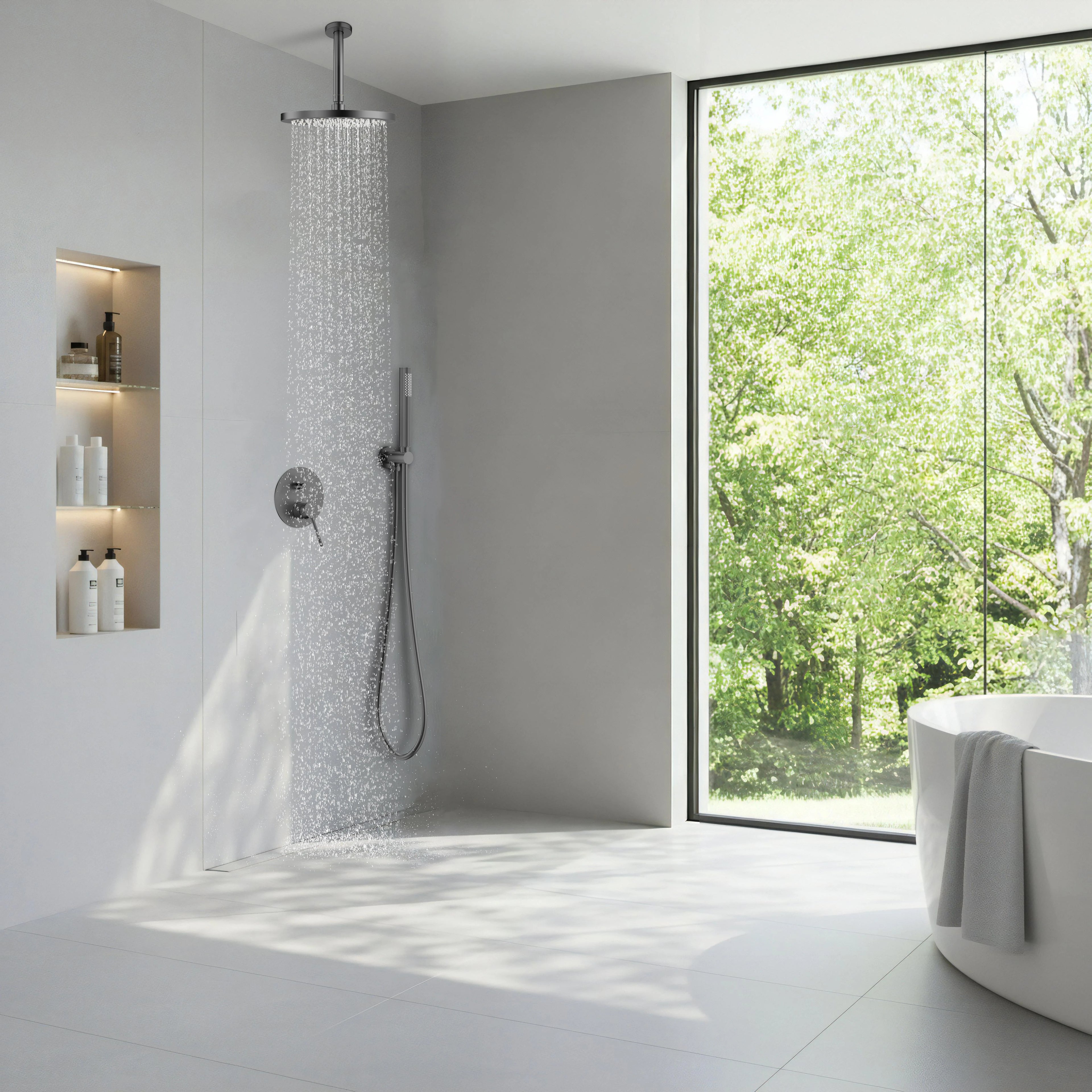 2 Way Wall Concealed Shower System with Box and Trim Plate Kit – Rain Shower & Brass Hand Shower – AB502133
