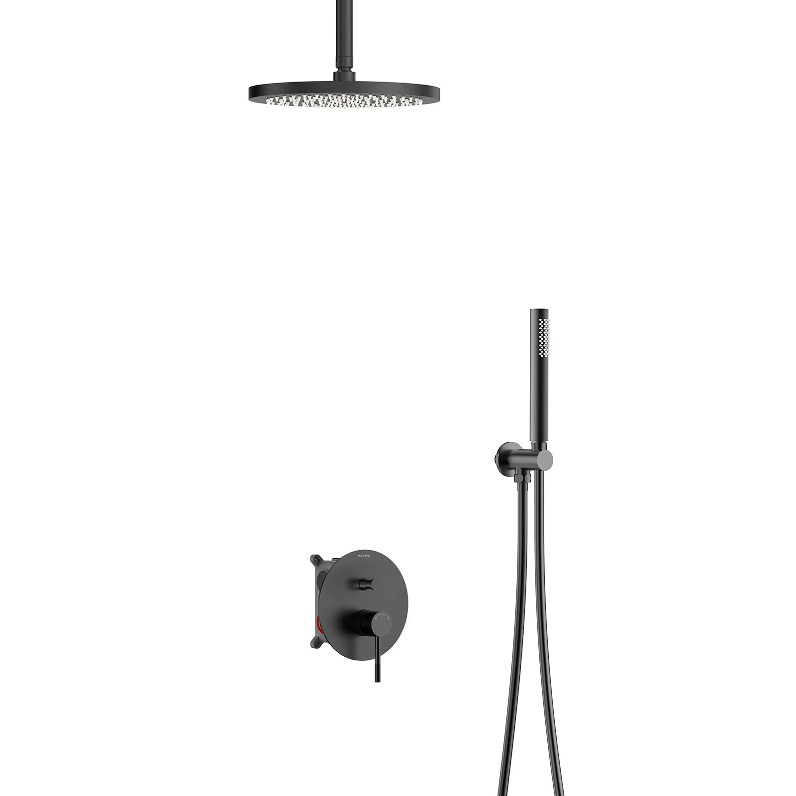 2 Way Wall Concealed Shower System with Box and Trim Plate Kit – Rain Shower & Brass Hand Shower – AB502133 Matte Black
