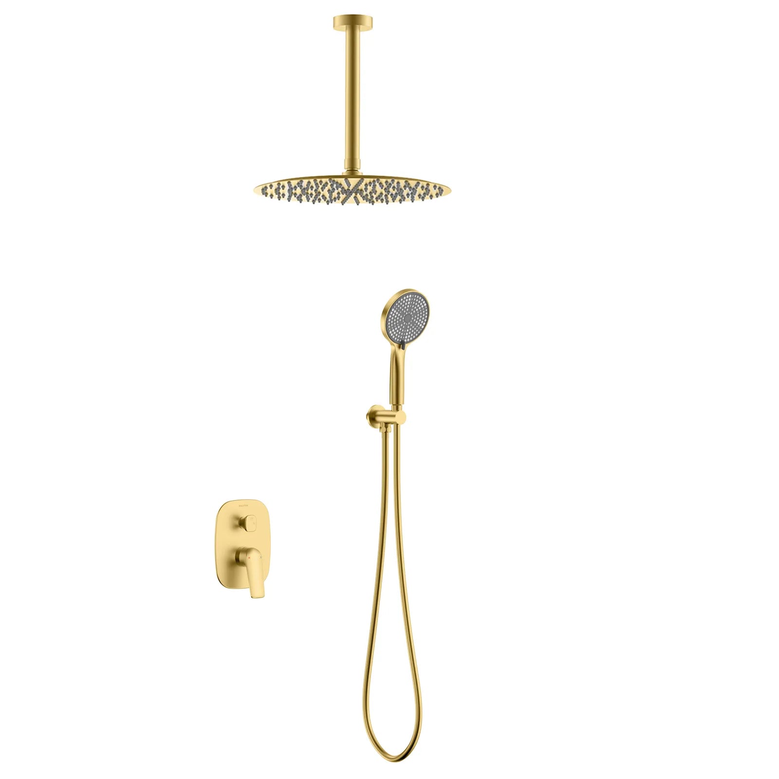 Kris 2 Way Wall Concealed Shower System with Brass Valve & Ø250mm Overhead Shower-AB502170 Brushed Gold