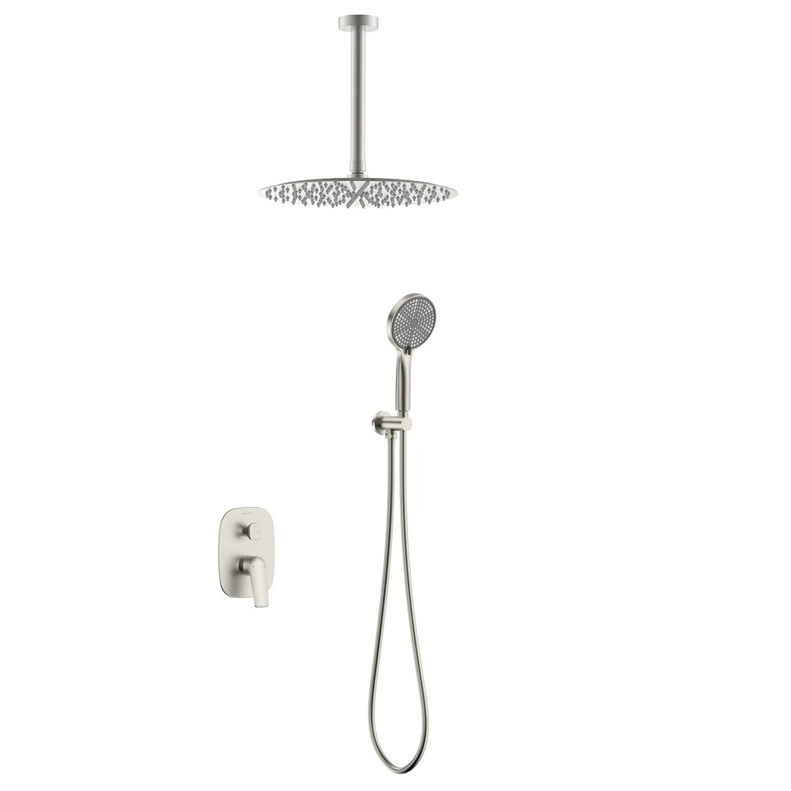 Kris 2 Way Wall Concealed Shower System with Brass Valve & Ø250mm Overhead Shower-AB502170 Brushed Nickel