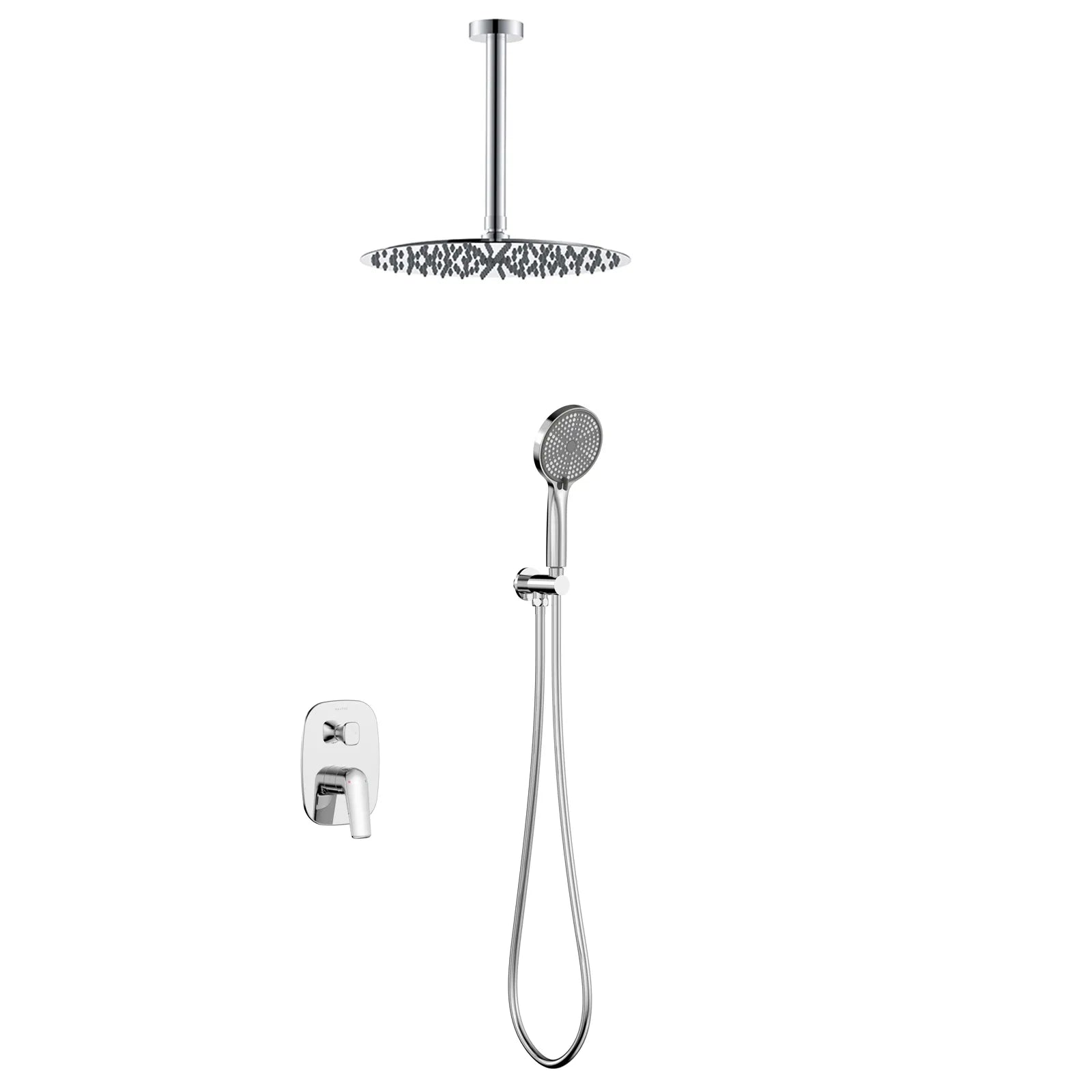 Kris 2 Way Wall Concealed Shower System with Brass Valve & Ø250mm Overhead Shower-AB502170 Chrome
