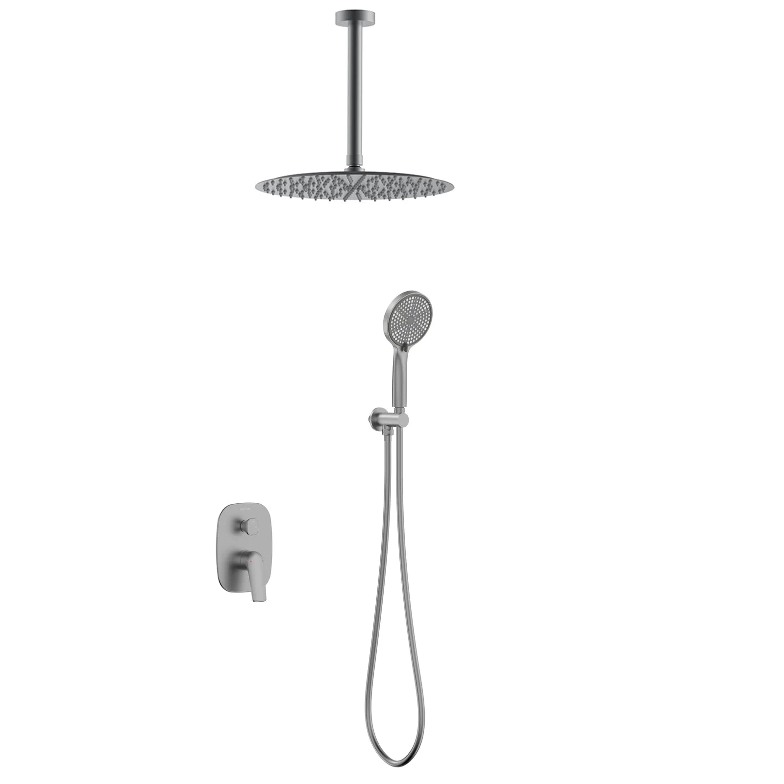 Kris 2 Way Wall Concealed Shower System with Brass Valve & Ø250mm Overhead Shower-AB502170 Brushed Gun Metal