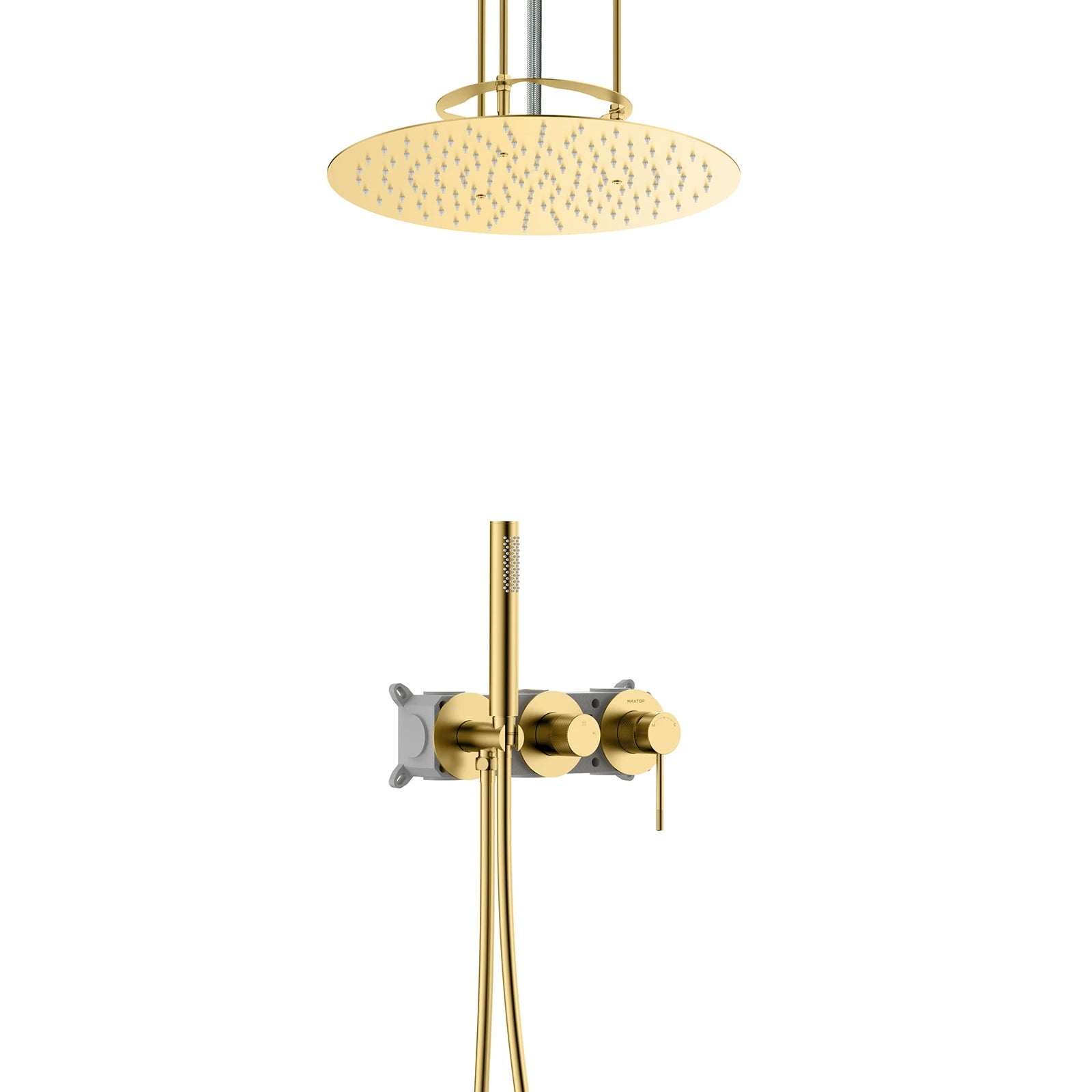 2 Way Wall Concealed Shower System with Rough In Valve and Ceilling shower-AB502233 Brushed Gold