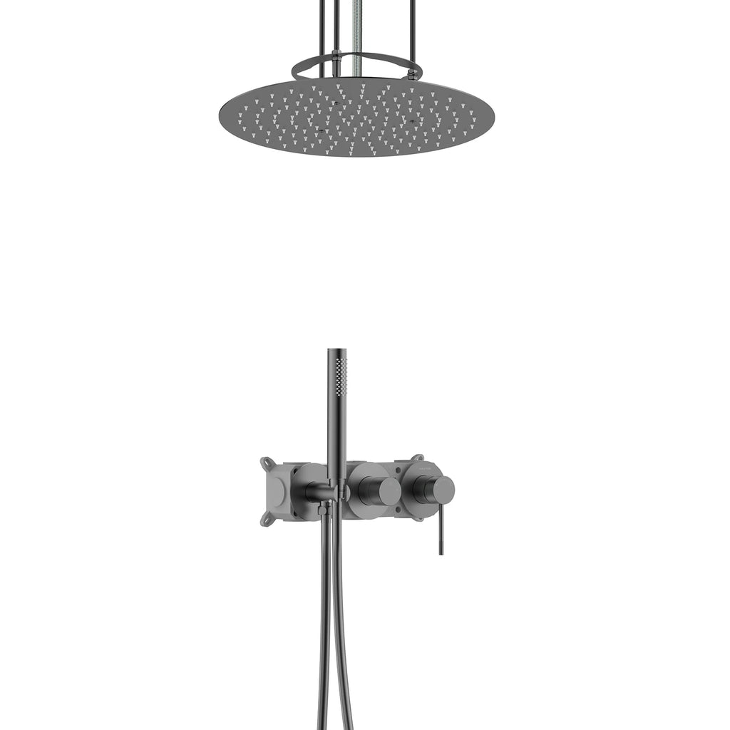 2 Way Wall Concealed Shower System with Rough In Valve and Ceilling shower-AB502233 Brushed Gun Metal