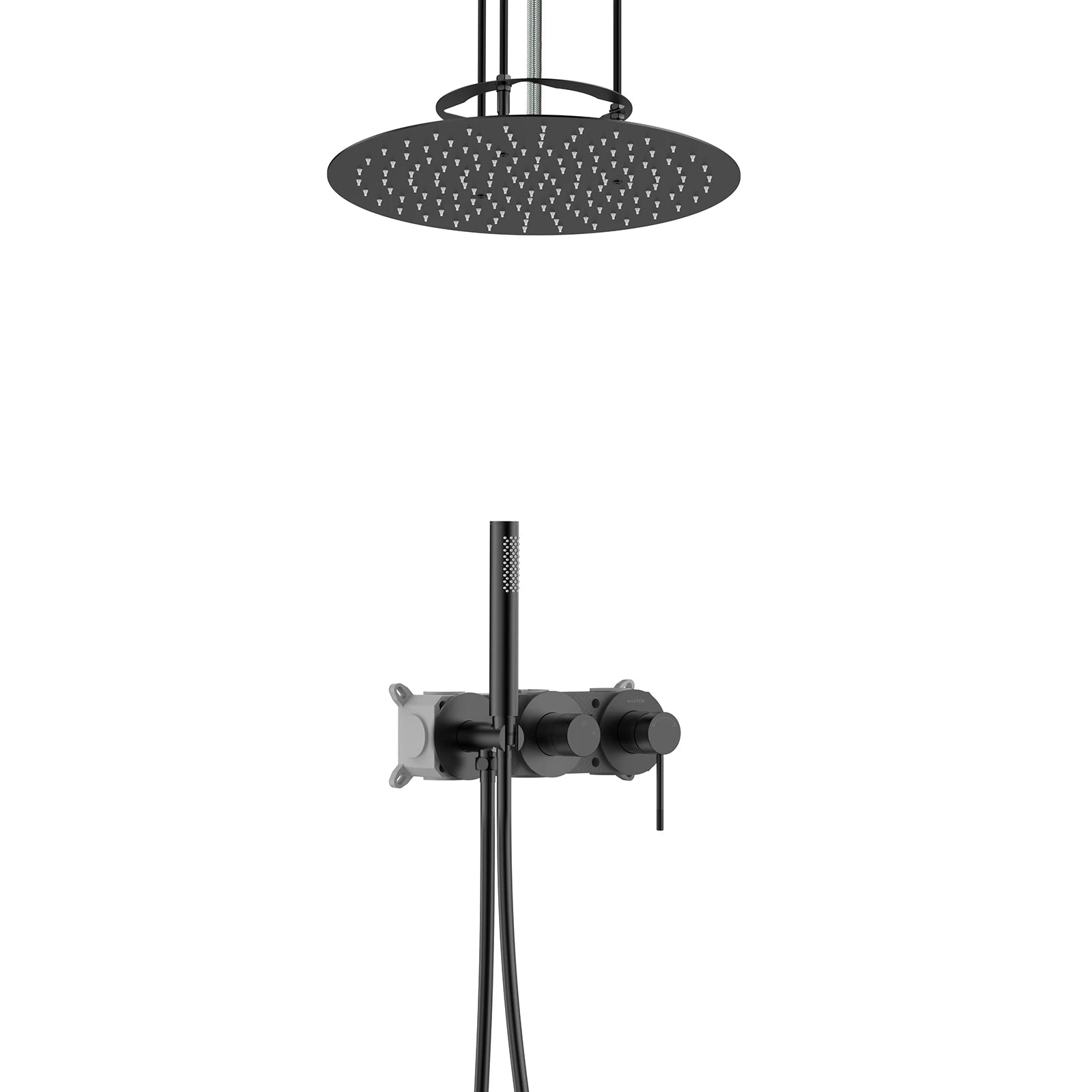 2 Way Wall Concealed Shower System with Rough In Valve and Ceilling shower-AB502233 Matte Black