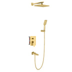 3-Way Wall Concealed Brass Shower System with Rain Shower, Hand Shower & Bathtub Spout-AB503001 Brushed Gold