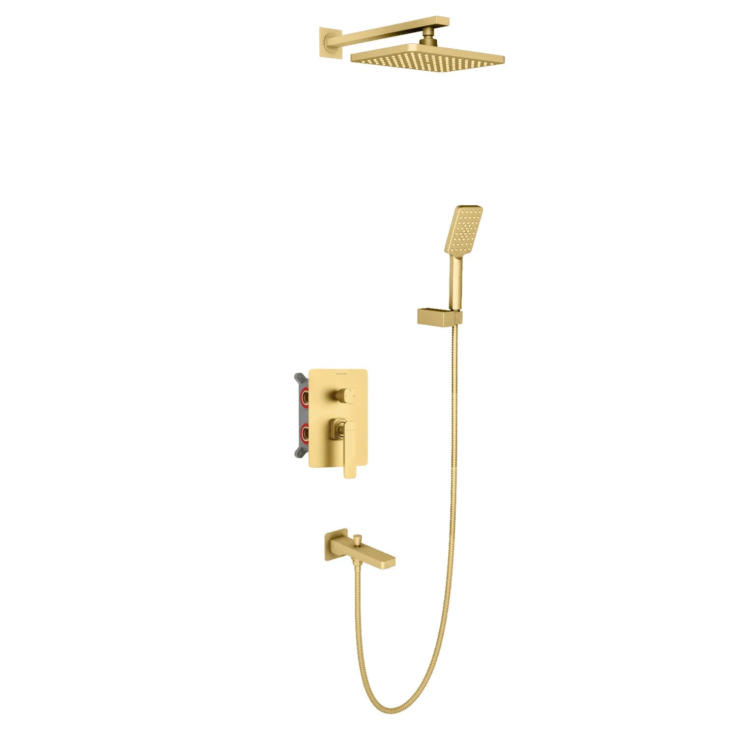 3-Way Wall Concealed Brass Shower System with Rain Shower, Hand Shower & Bathtub Spout-AB503001 Brushed Gold