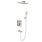 3-Way Wall Concealed Brass Shower System with Rain Shower, Hand Shower & Bathtub Spout-AB503001 Brushed Nickel