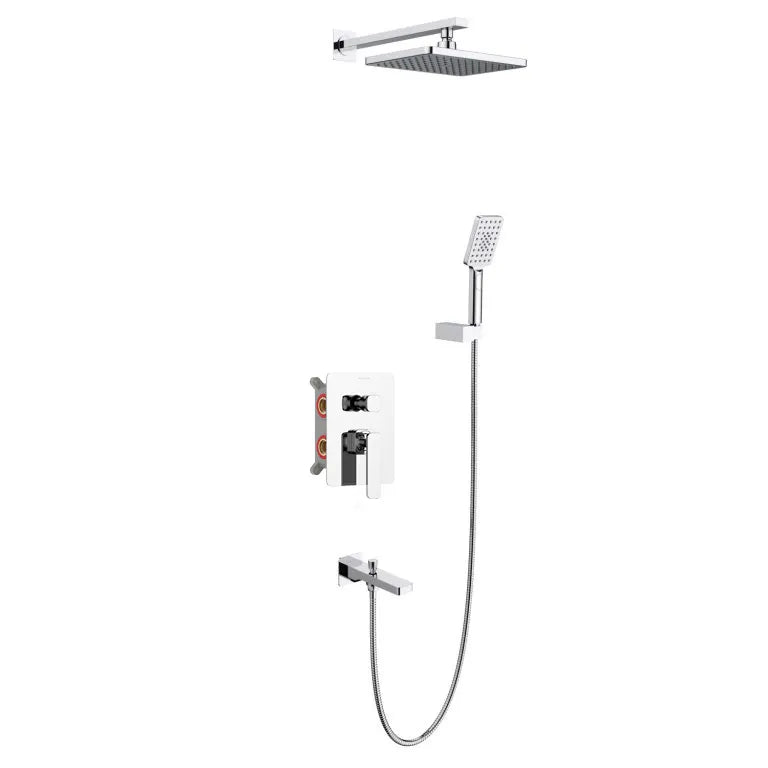 3-Way Wall Concealed Brass Shower System with Rain Shower, Hand Shower & Bathtub Spout-AB503001 Chrome