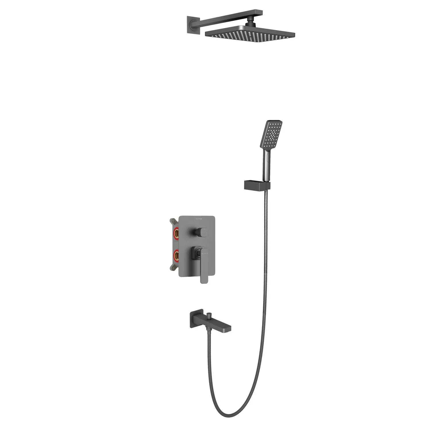 3-Way Wall Concealed Brass Shower System with Rain Shower, Hand Shower & Bathtub Spout-AB503001 Brushed Gun Metal