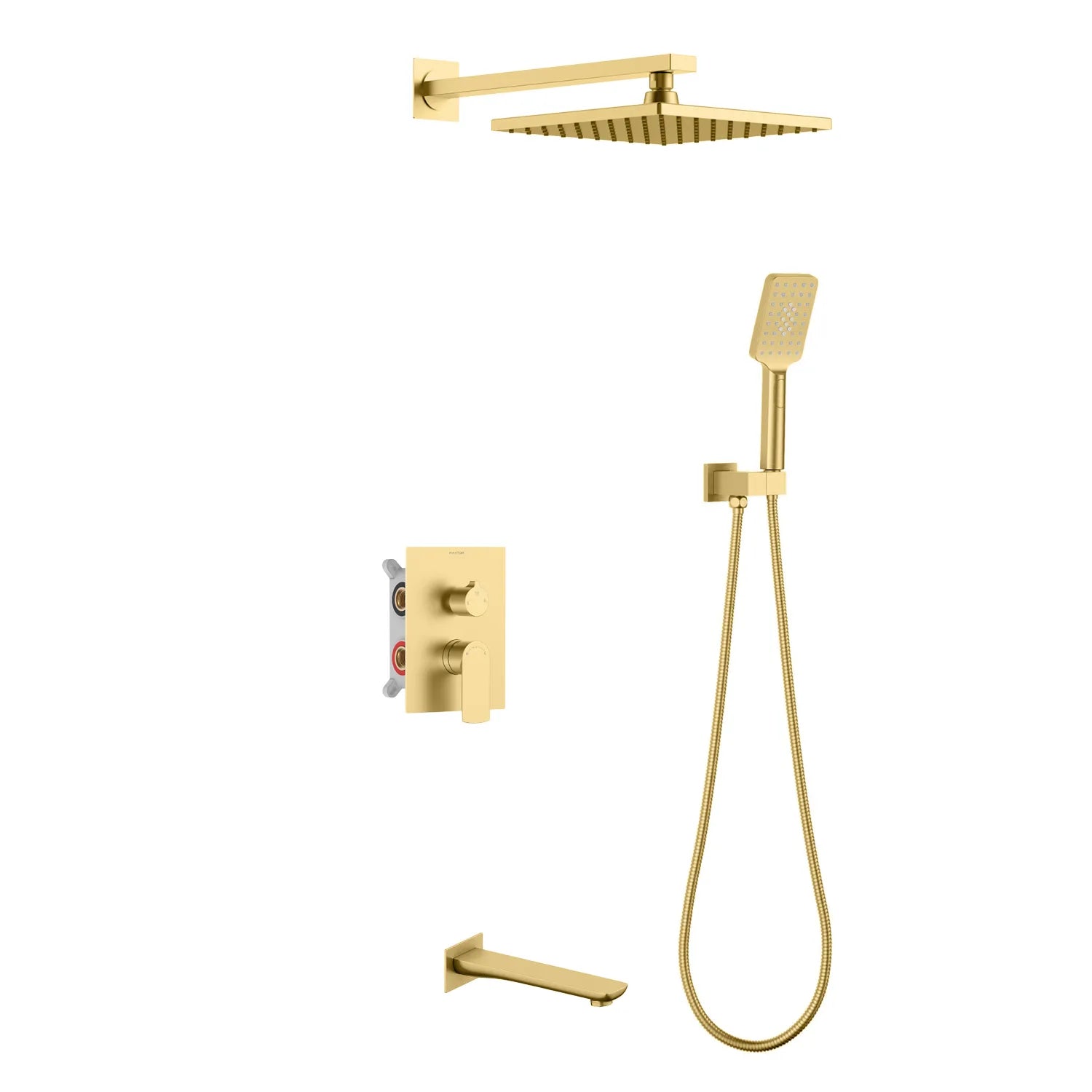Solid Brass 3-Way Wall Concealed Shower System with Rough-in Box-AB503003 Brushed Gold