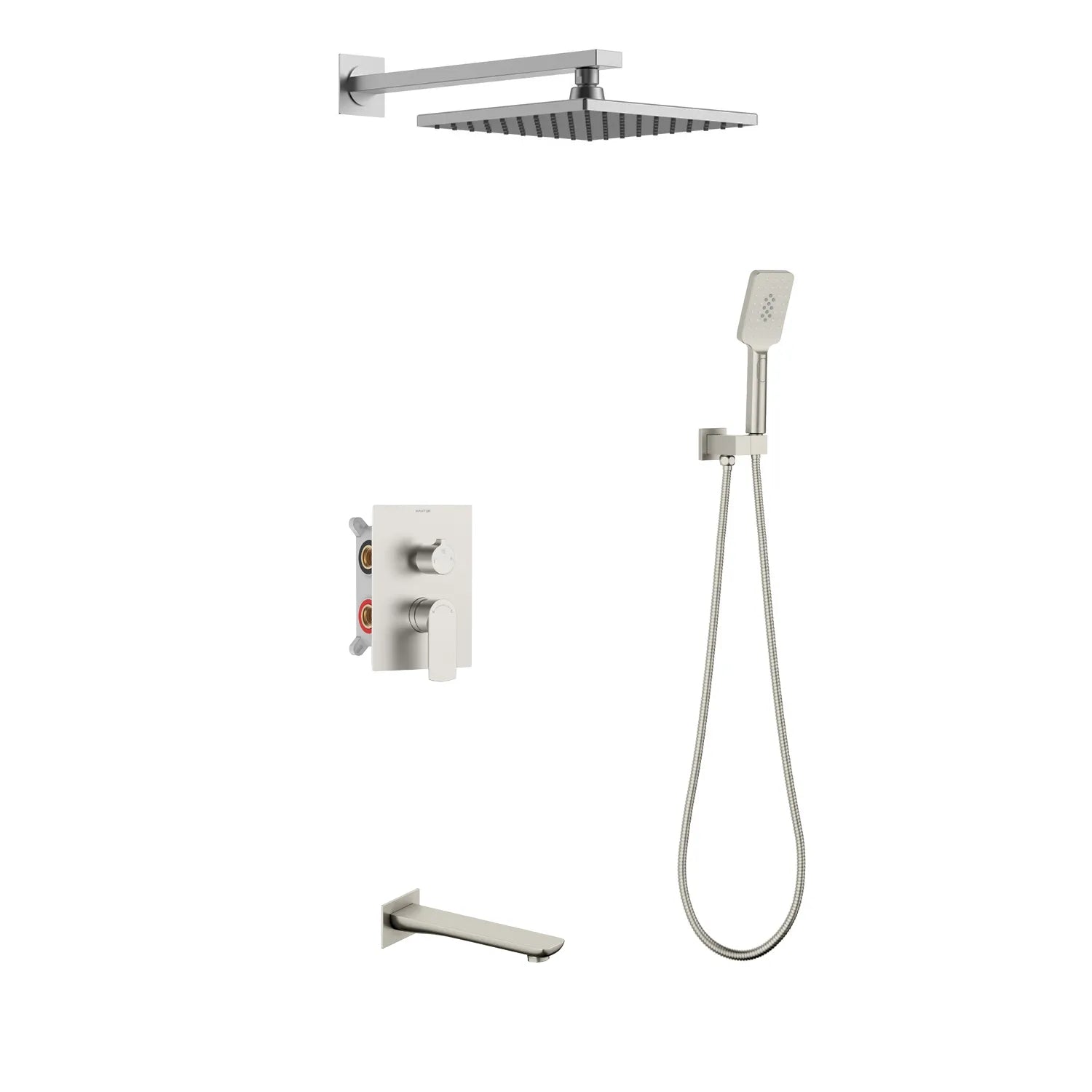 Solid Brass 3-Way Wall Concealed Shower System with Rough-in Box-AB503003 Brushed Nickel