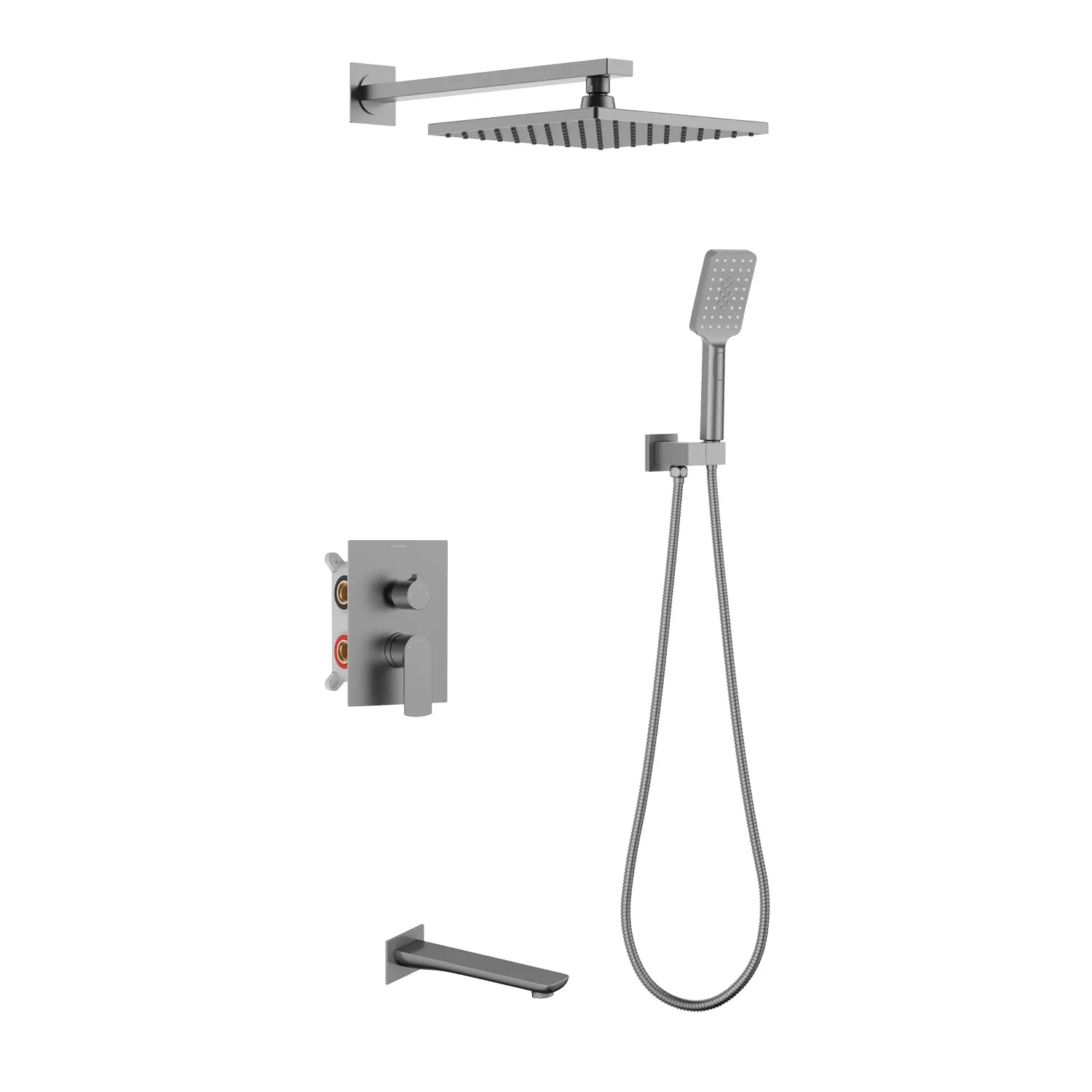 Solid Brass 3-Way Wall Concealed Shower System with Rough-in Box-AB503003 Brushed Gun Metal