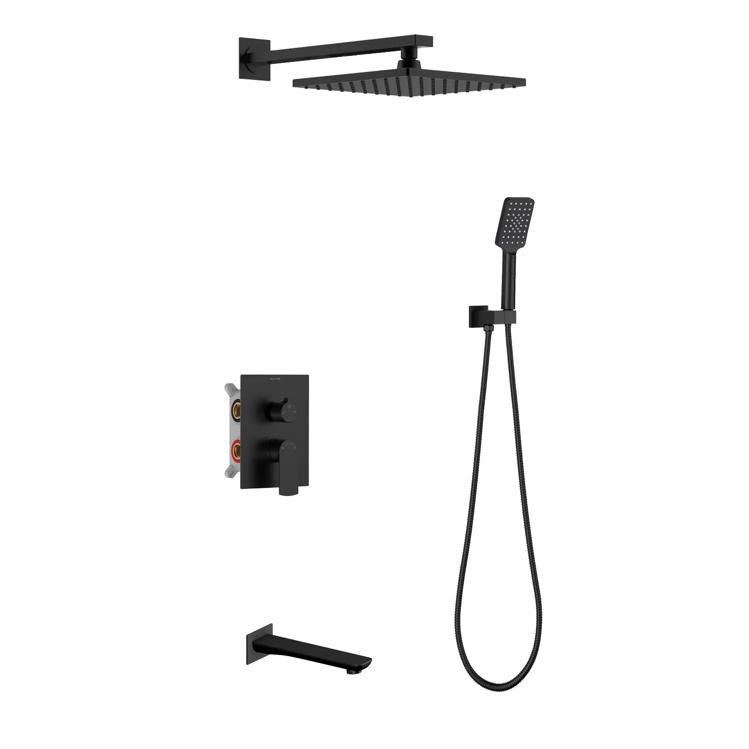 Solid Brass 3-Way Wall Concealed Shower System with Rough-in Box-AB503003 Matte Black