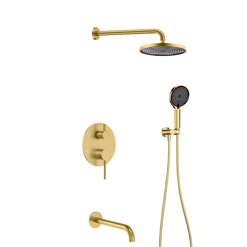 3-Way Wall Concealed Shower System with Overhead Shower, Hand Shower & Tub Spout – AB503006 Brushed Gold