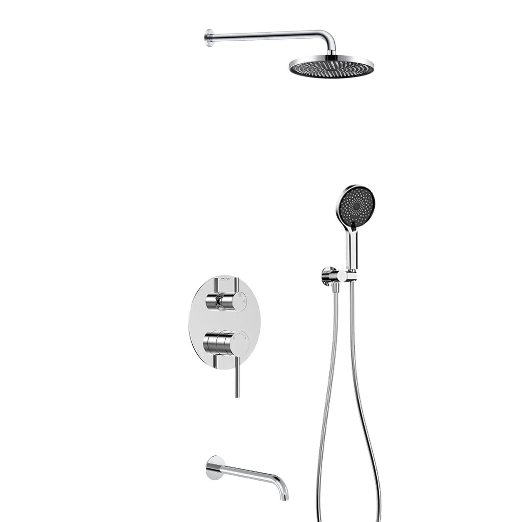 3-Way Wall Concealed Shower System with Overhead Shower, Hand Shower & Tub Spout – AB503006 Chrome