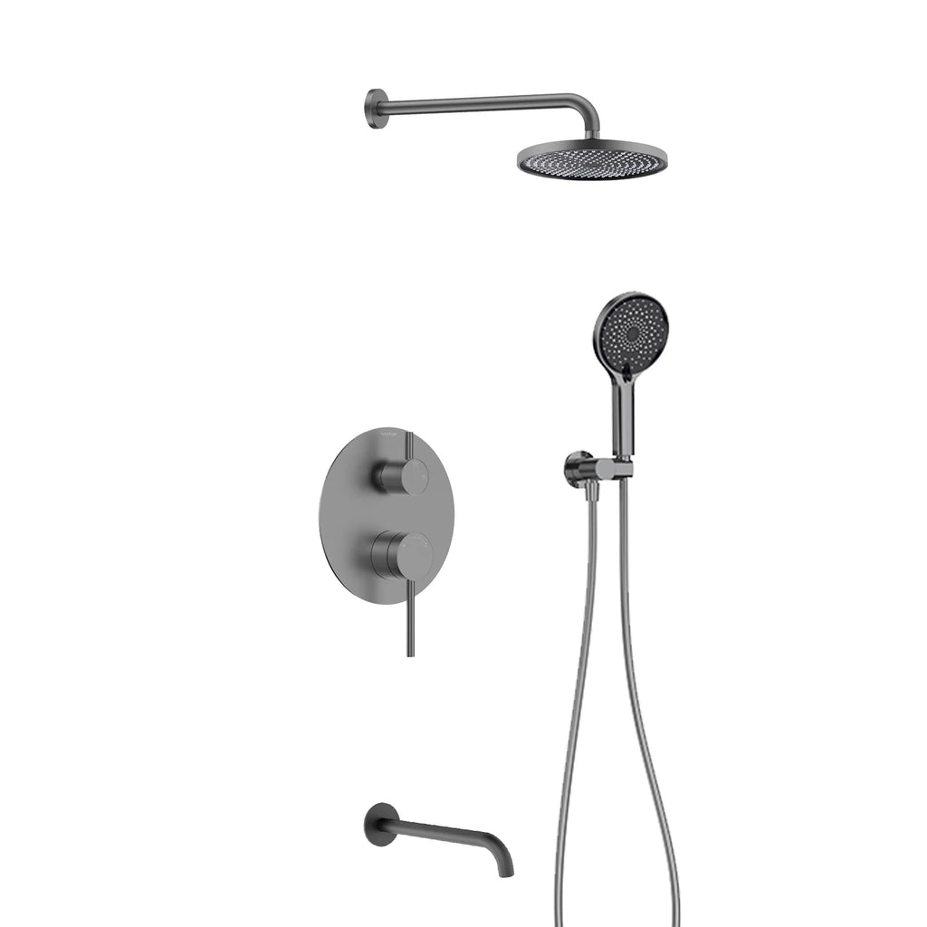 3-Way Wall Concealed Shower System with Overhead Shower, Hand Shower & Tub Spout – AB503006 Brushed Gun Metal