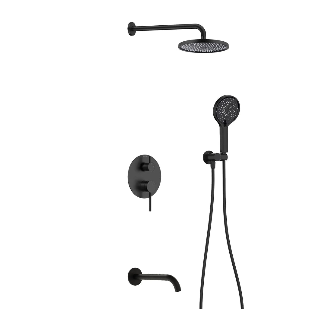3-Way Wall Concealed Shower System with Overhead Shower, Hand Shower & Tub Spout – AB503006 Matte Black