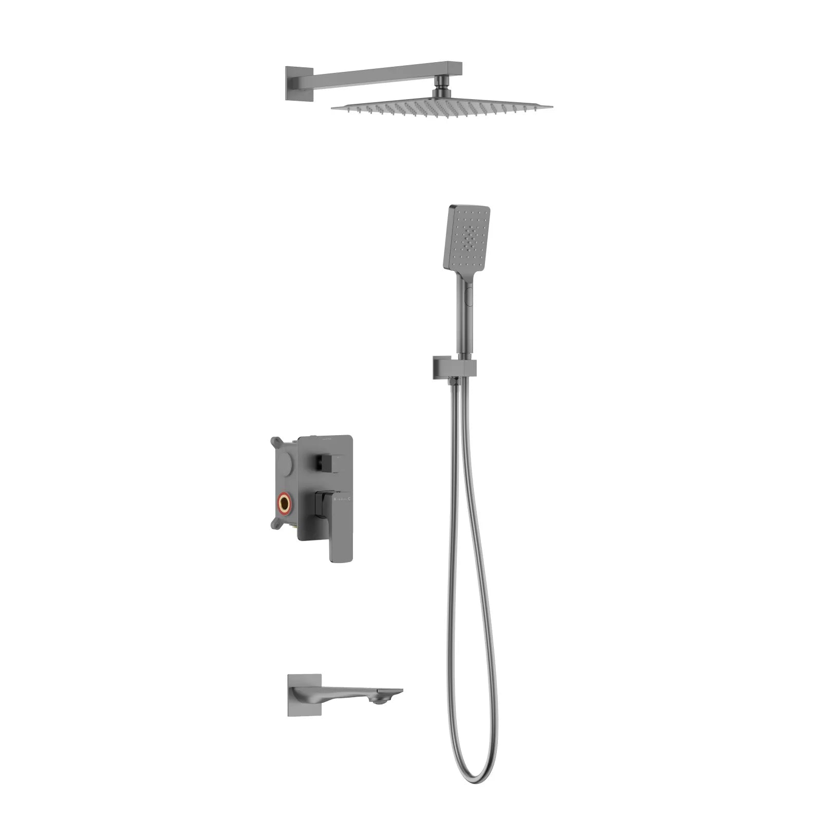 Square Concealed Bath Shower System with Hand Shower and Bath Spout – Three Way Diverter Set – AB503007 Brushed Gun Metal