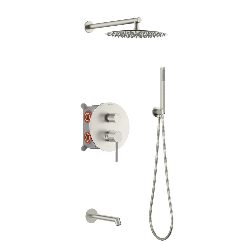 3 Way Wall Concealed Shower System with Bathtub Spout-AB503027 Brushed Nickel