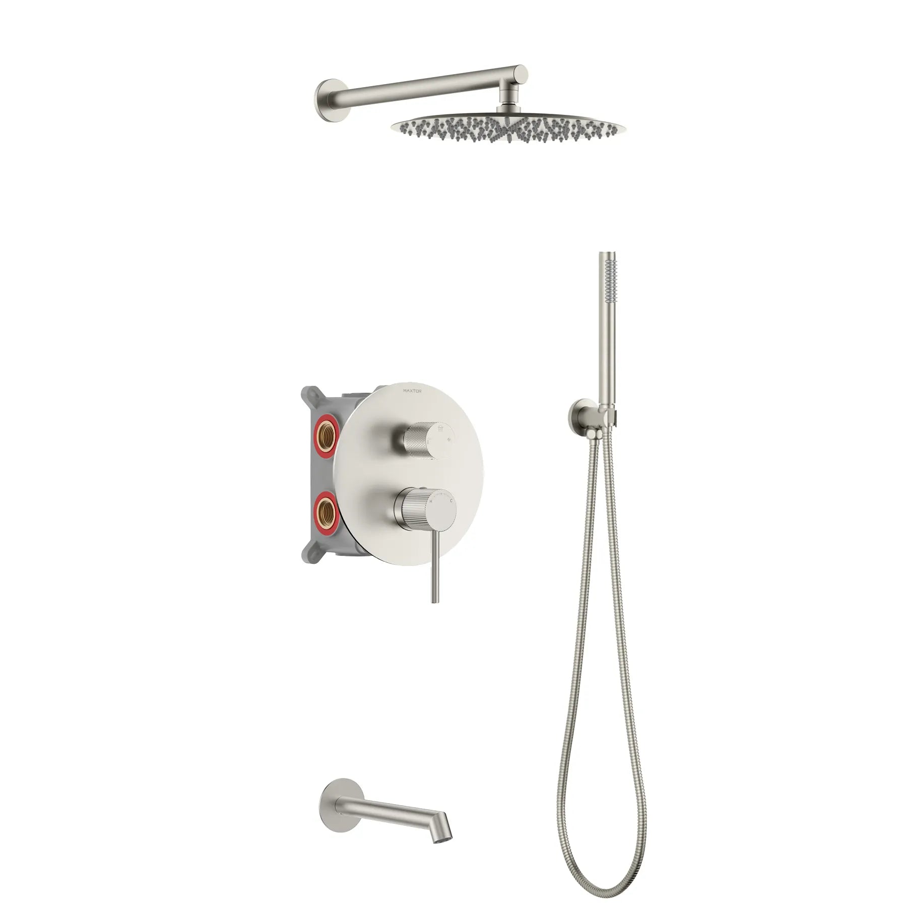 3 Way Wall Concealed Shower System with Bathtub Spout-AB503027 Brushed Nickel