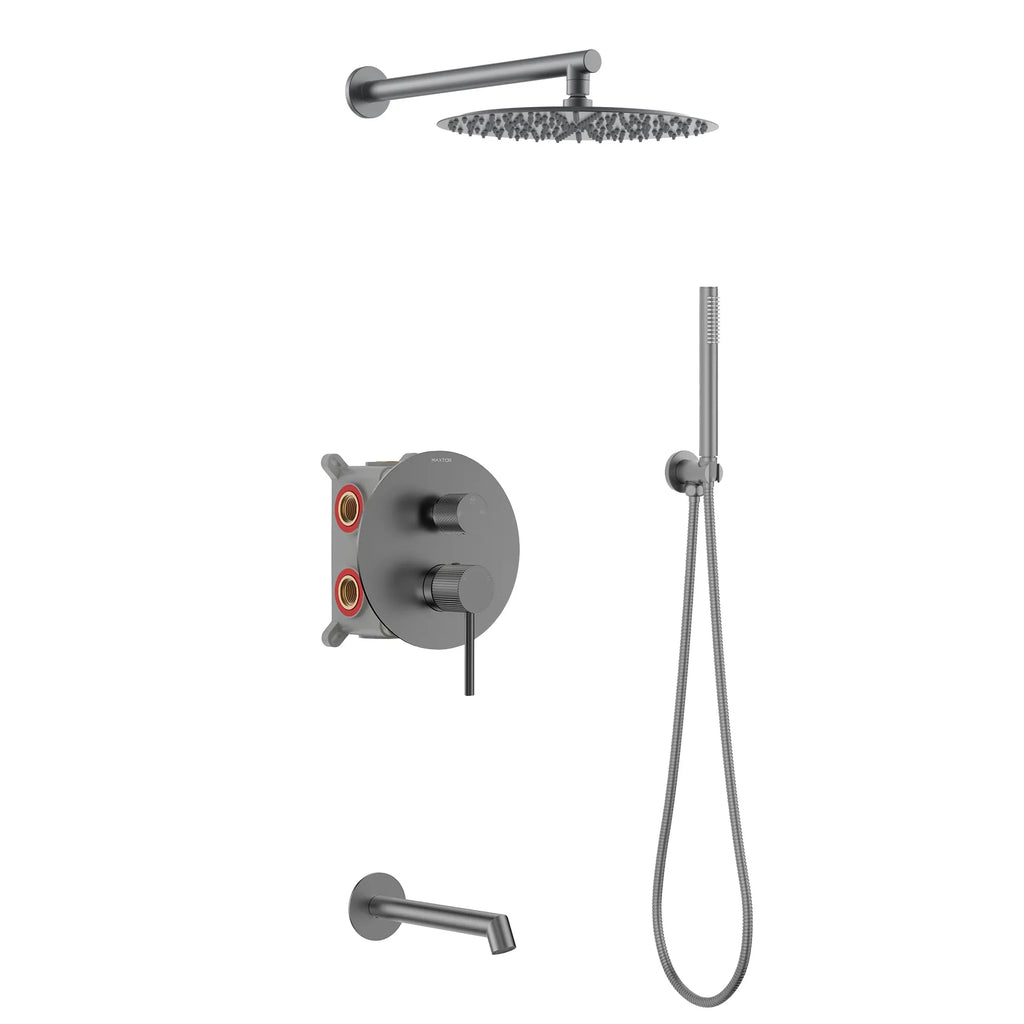 3 Way Wall Concealed Shower System with Bathtub Spout-AB503027 Brushed Gun Metal
