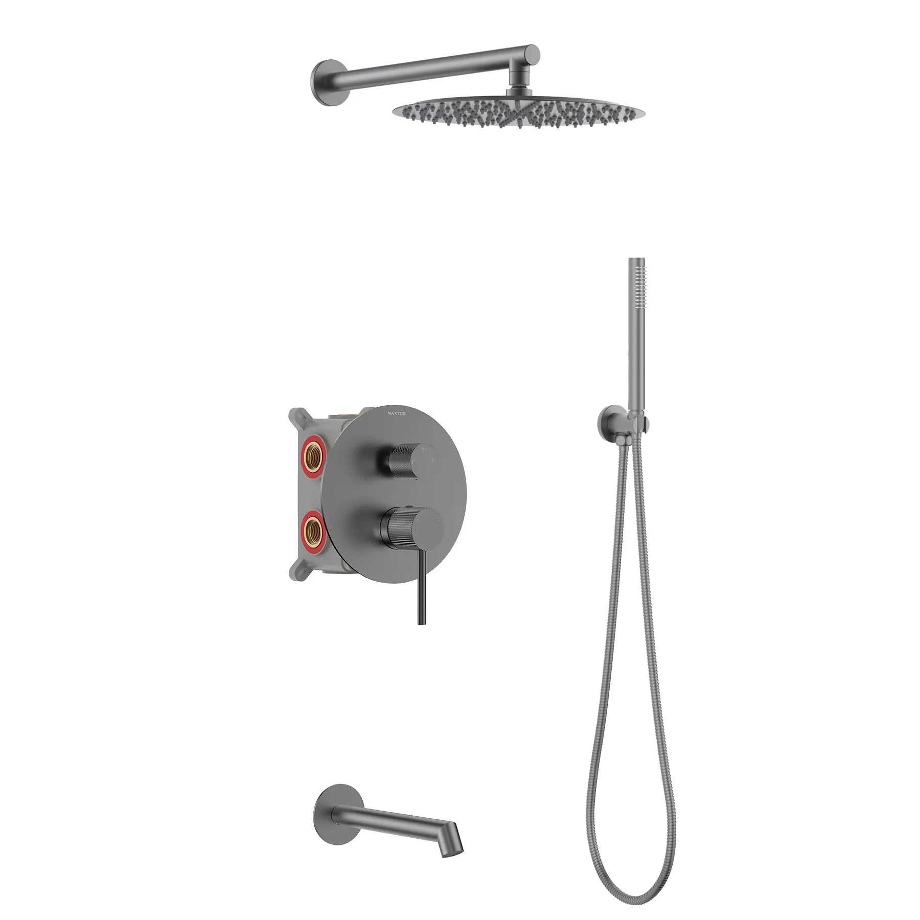 3 Way Wall Concealed Shower System with Bathtub Spout-AB503027 Brushed Gun Metal