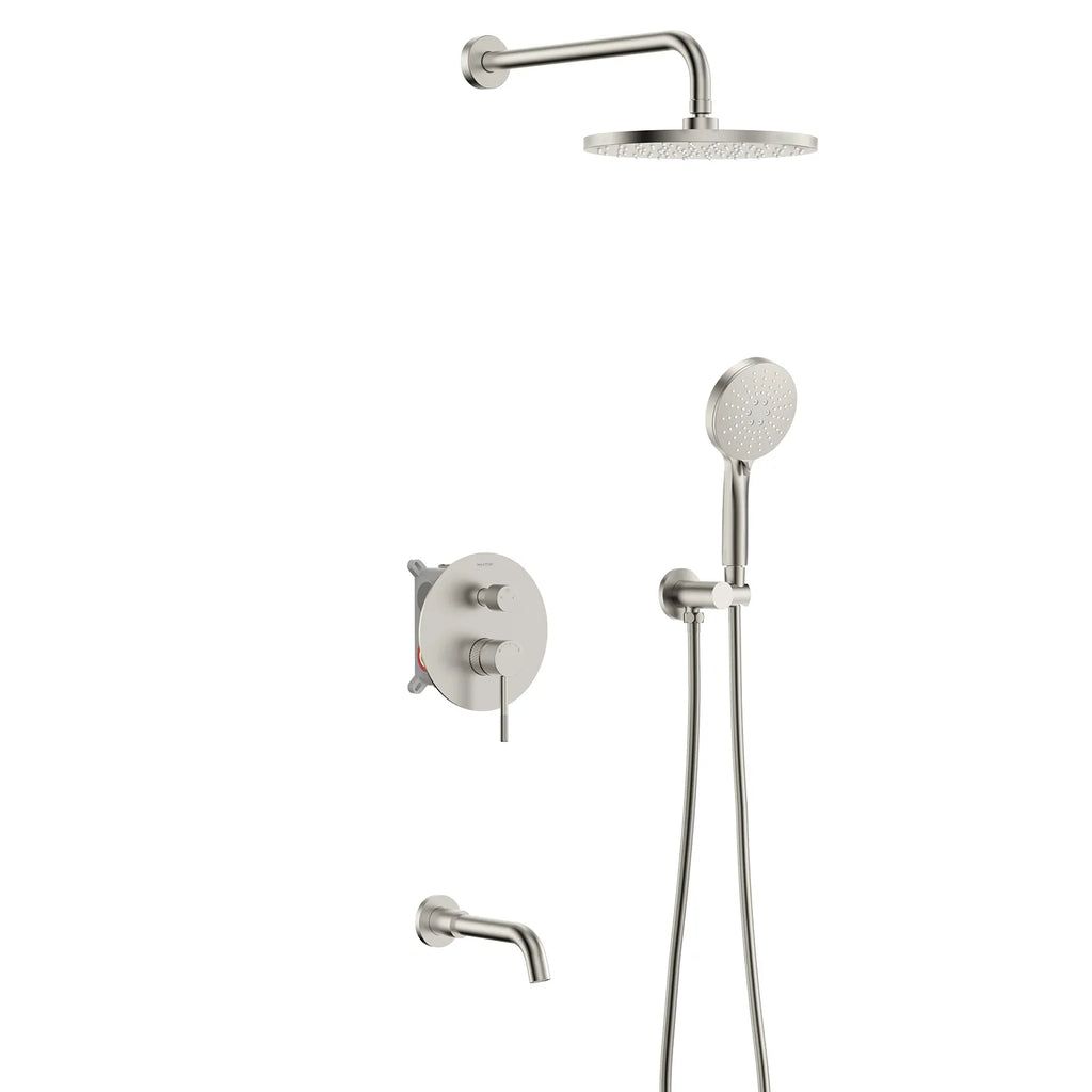 3 Way Wall Concealed Shower System with Tub Spout and Valve Box – Rain Shower, Hand Shower & Bath Filler – AB503033 Brushed Nickel
