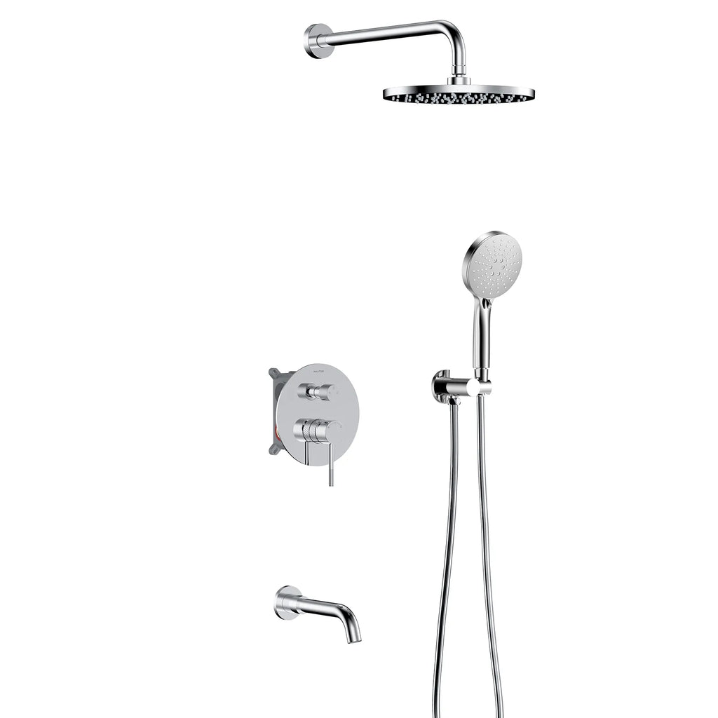 3 Way Wall Concealed Shower System with Tub Spout and Valve Box – Rain Shower, Hand Shower & Bath Filler – AB503033 Chrome