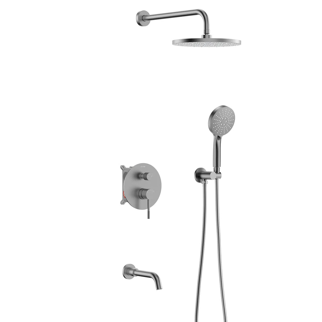 3 Way Wall Concealed Shower System with Tub Spout and Valve Box – Rain Shower, Hand Shower & Bath Filler – AB503033 Brushed Gun Metal