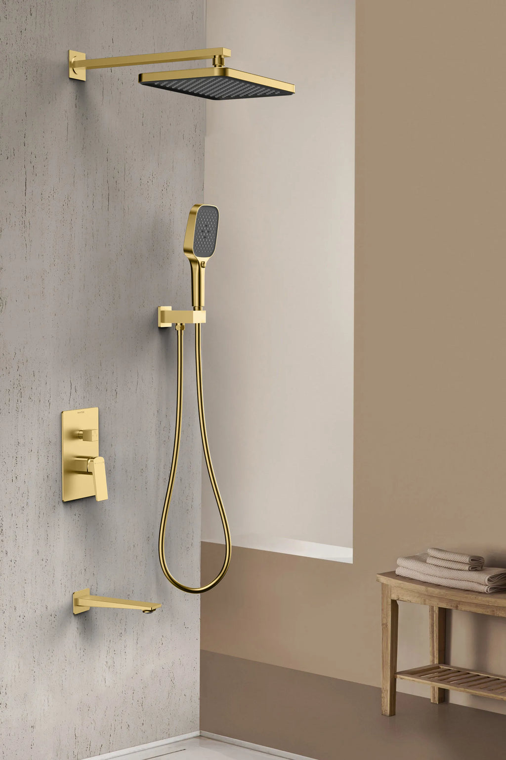 MAXTOR 3 Way Wall Concealed Pressure Balance Shower System with Overhead Rain Shower, Hand Shower & Tub Spout-AB503065