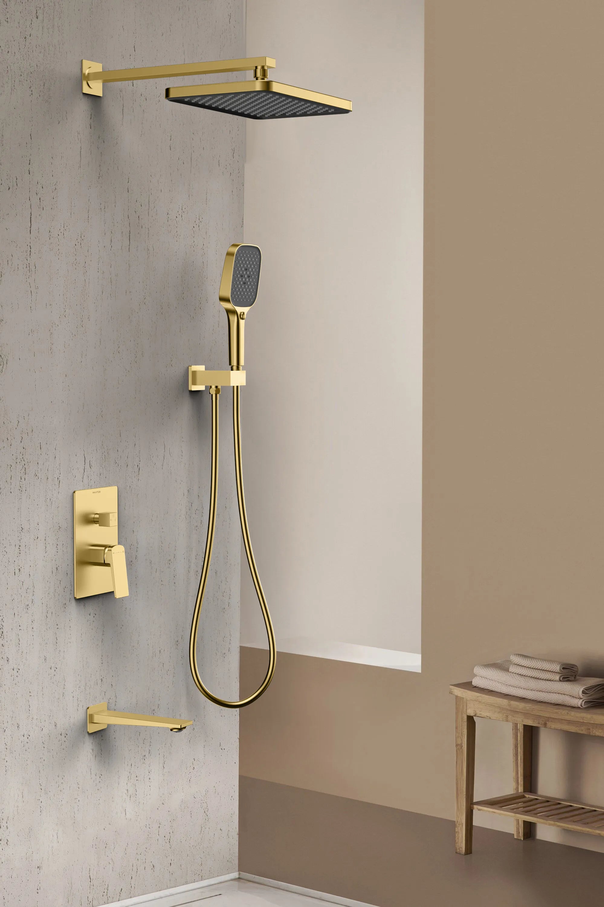 MAXTOR 3 Way Wall Concealed Pressure Balance Shower System with Overhead Rain Shower, Hand Shower & Tub Spout-AB503065