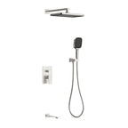 MAXTOR 3 Way Wall Concealed Pressure Balance Shower System with Overhead Rain Shower, Hand Shower & Tub Spout-AB503065 Brushed Nickel