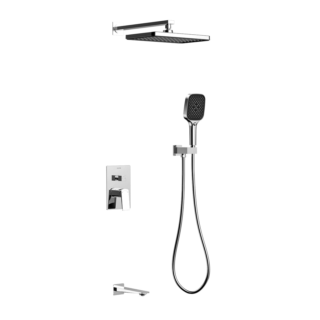 MAXTOR 3 Way Wall Concealed Pressure Balance Shower System with Overhead Rain Shower, Hand Shower & Tub Spout-AB503065 Chrome