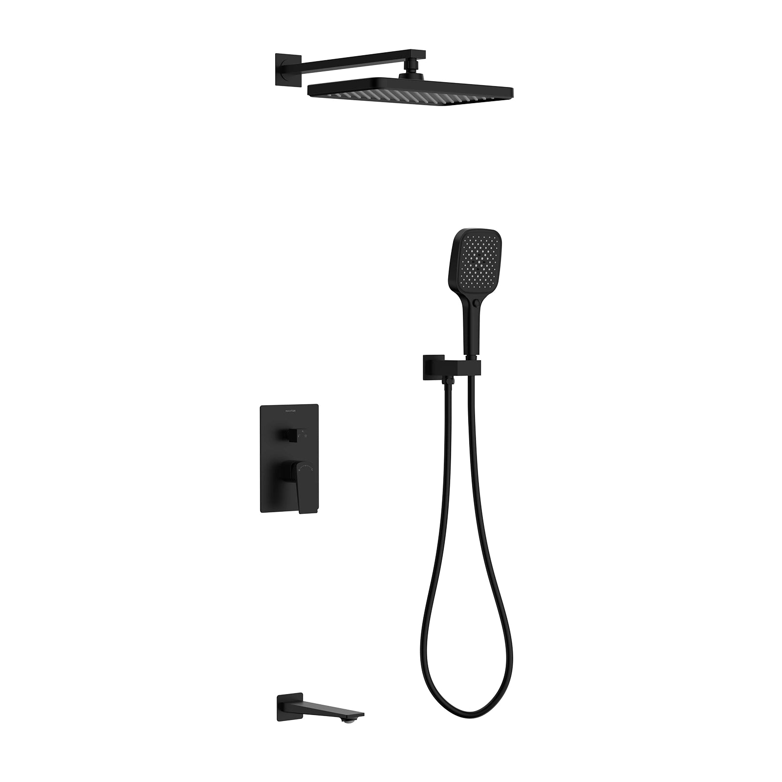 MAXTOR 3 Way Wall Concealed Pressure Balance Shower System with Overhead Rain Shower, Hand Shower & Tub Spout-AB503065 Matte Black
