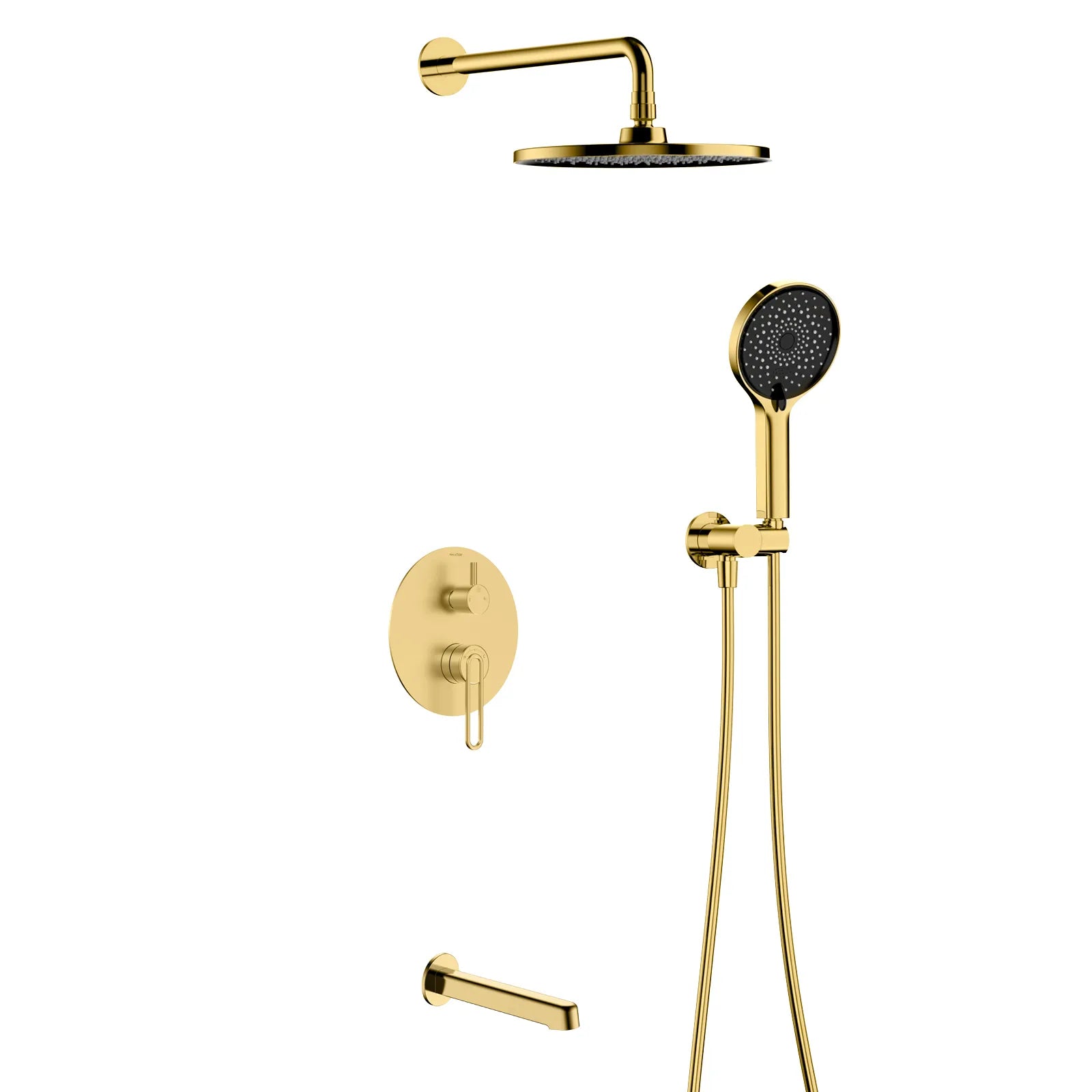 3-Way Pressure Balance Wall Concealed Shower System – Overhead, Hand Shower & Tub Spout – AB503069 Brushed Gold