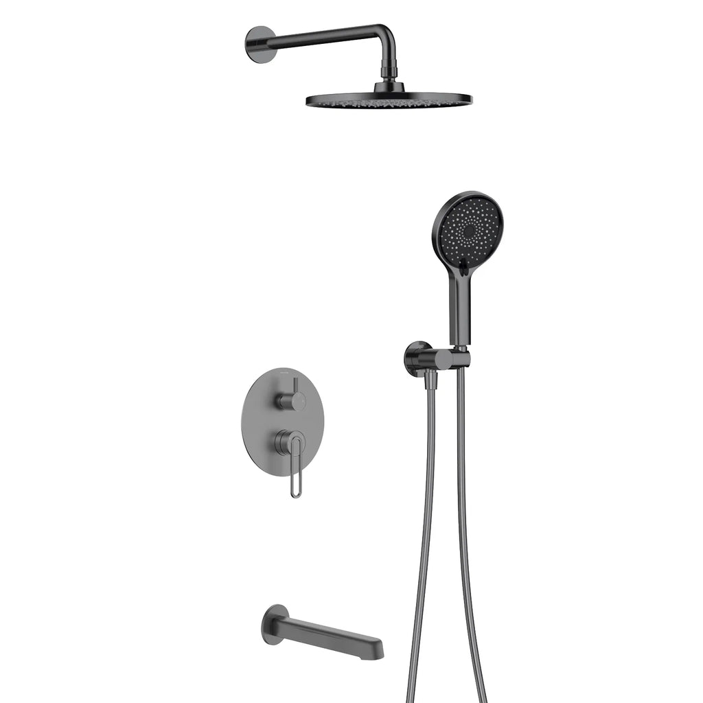 3-Way Pressure Balance Wall Concealed Shower System – Overhead, Hand Shower & Tub Spout – AB503069 Brushed Gun Metal