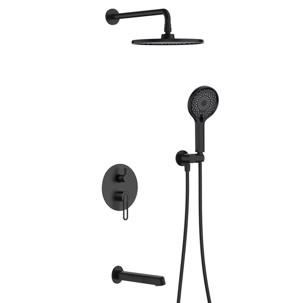 3-Way Pressure Balance Wall Concealed Shower System – Overhead, Hand Shower & Tub Spout – AB503069 Matte Black