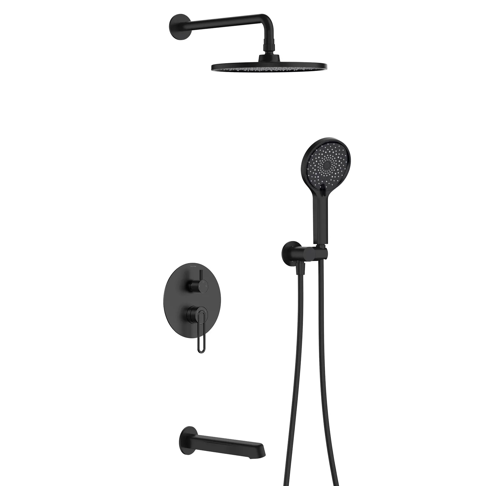 3-Way Pressure Balance Wall Concealed Shower System – Overhead, Hand Shower & Tub Spout – AB503069 Matte Black