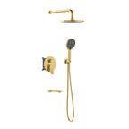 3 Way Concealed Shower System with Bathtub Spout – Rain Shower & Hand Shower Set – AB503076 Brushed Gold