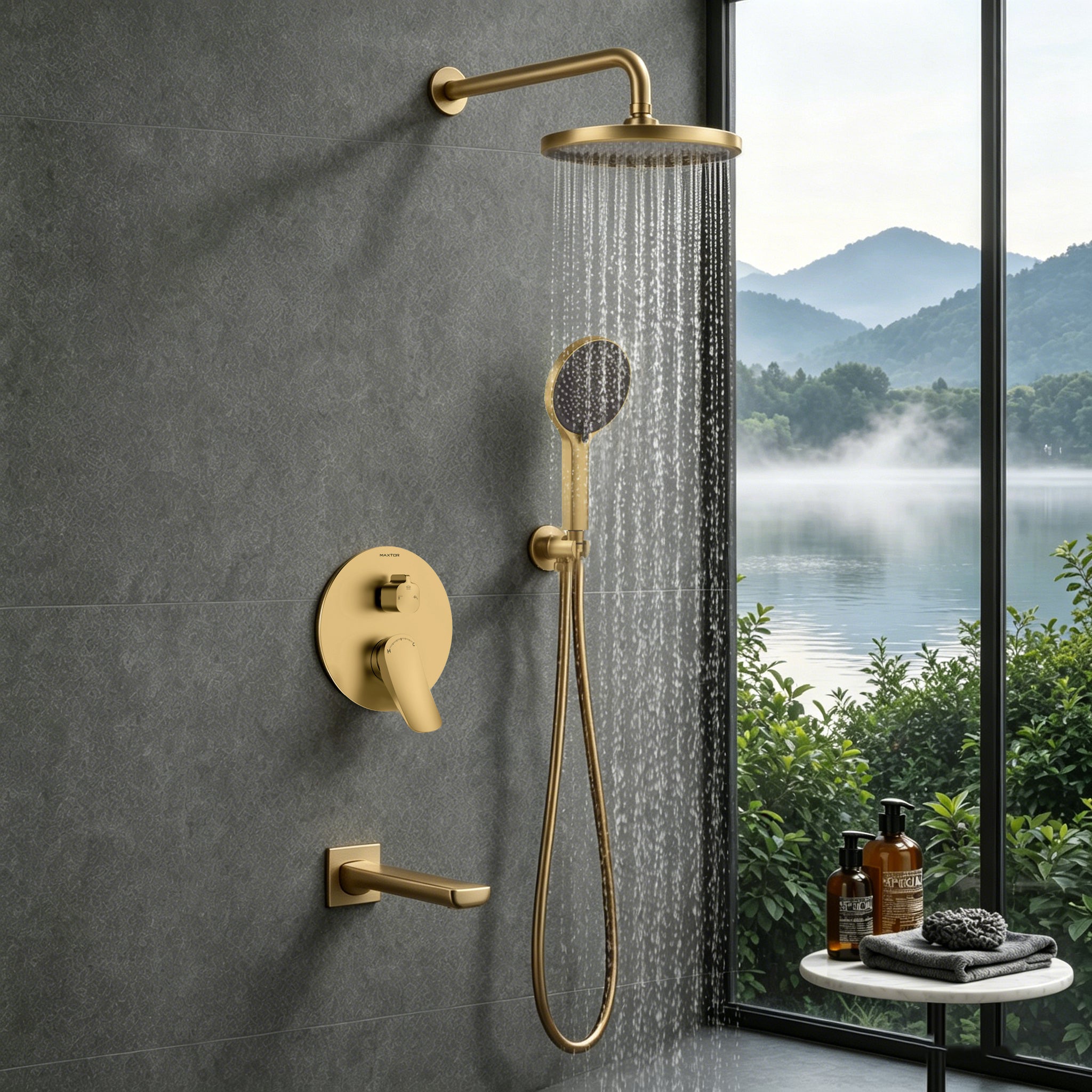 3 Way Concealed Shower System with Bathtub Spout – Rain Shower & Hand Shower Set – AB503076
