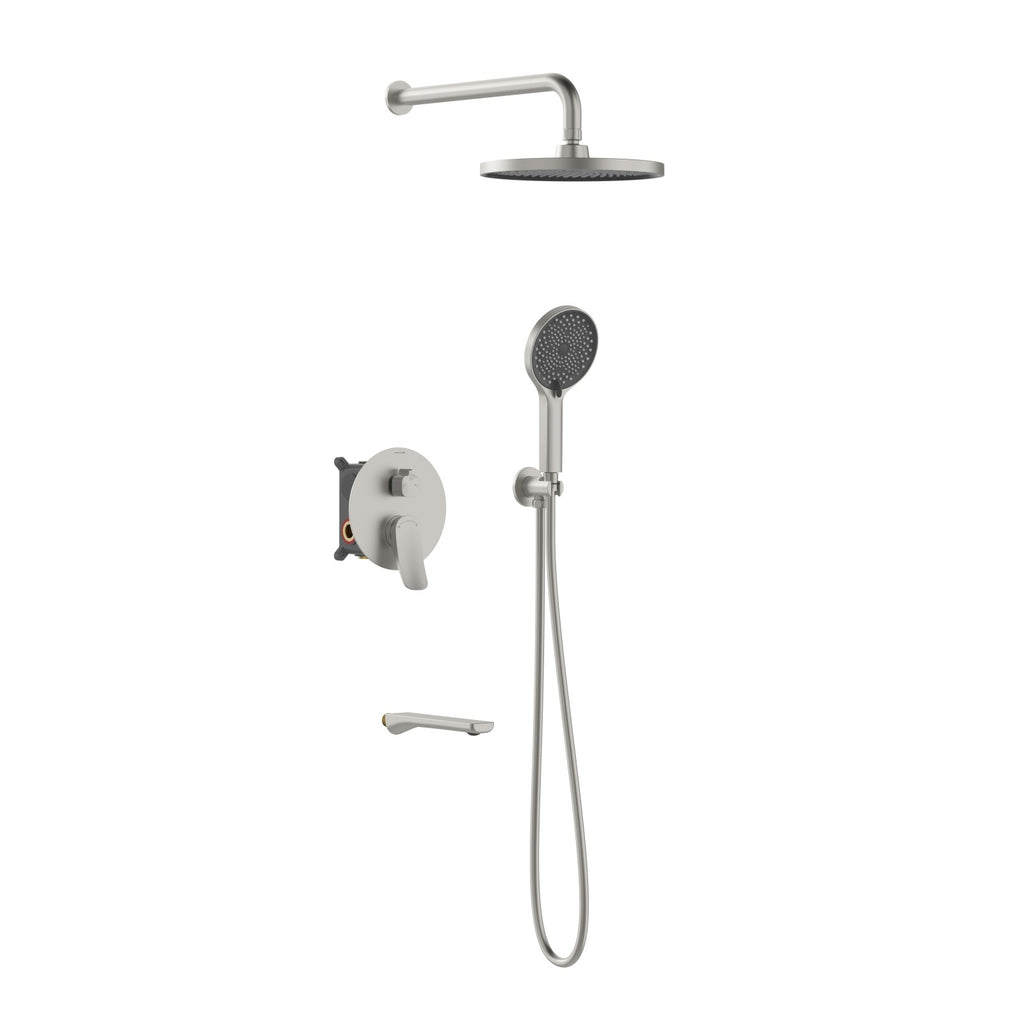 3 Way Concealed Shower System with Bathtub Spout – Rain Shower & Hand Shower Set – AB503076 Brushed Nickel