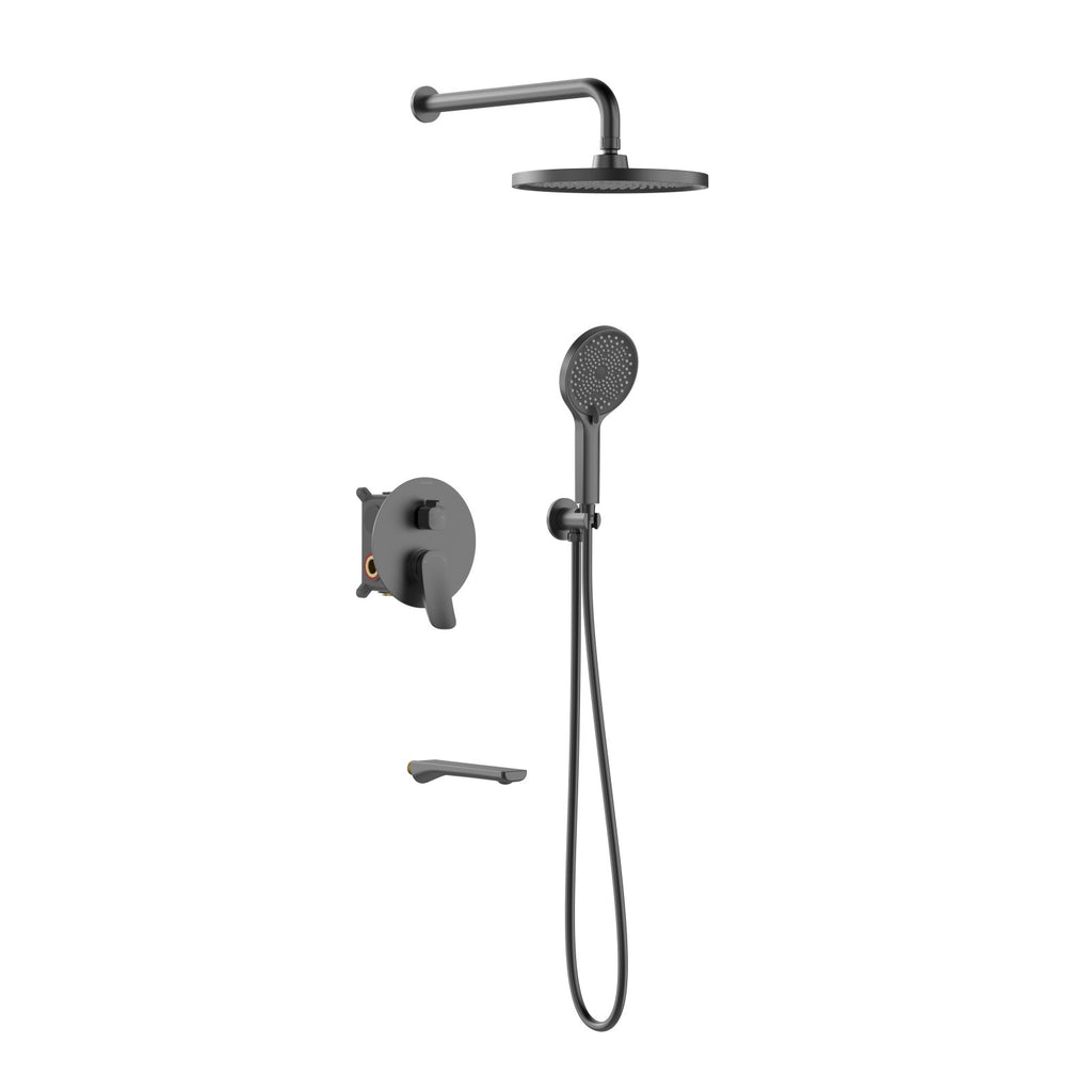 3 Way Concealed Shower System with Bathtub Spout – Rain Shower & Hand Shower Set – AB503076 Brushed Gun Metal