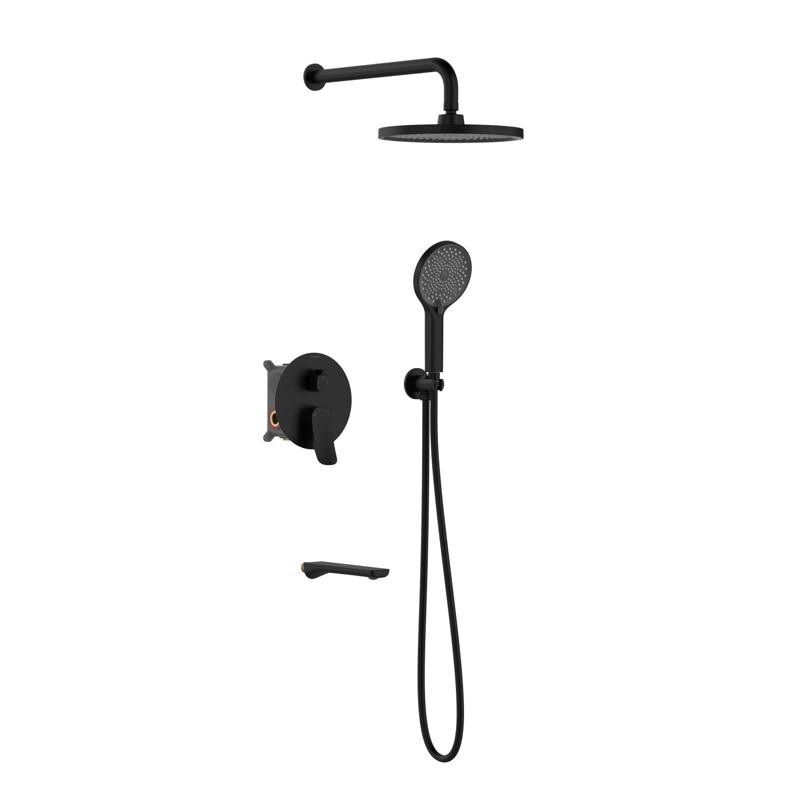 3 Way Concealed Shower System with Bathtub Spout – Rain Shower & Hand Shower Set – AB503076 Matte Black