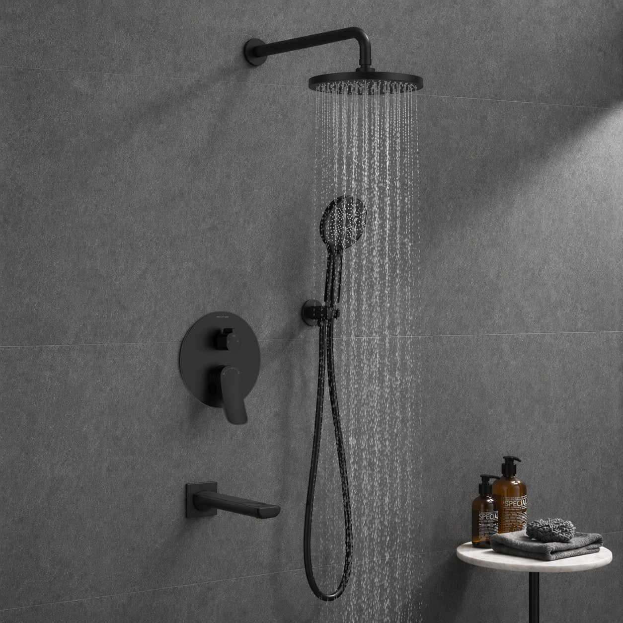 3 Way Concealed Shower System with Bathtub Spout – Rain Shower & Hand Shower Set – AB503076