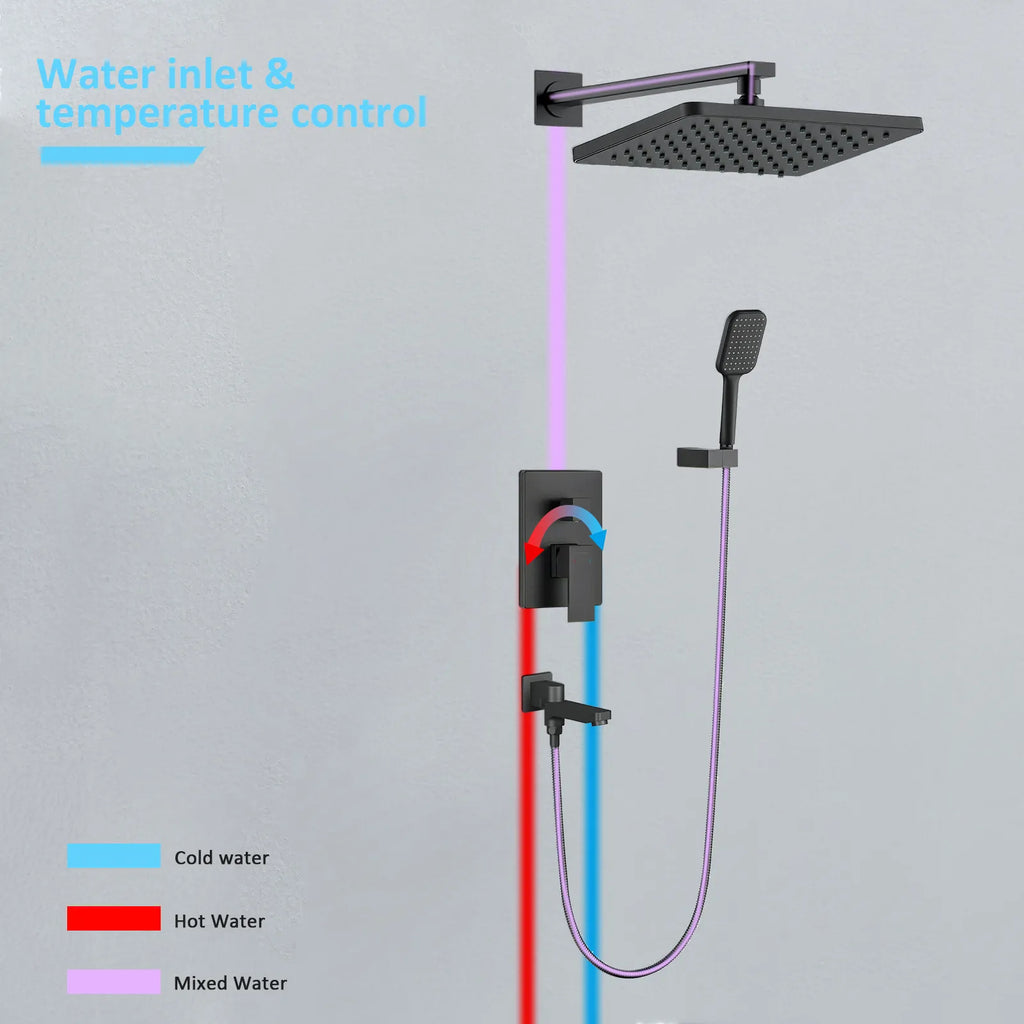 3 Way Wall Concealed Shower System with SUS304 Overhead Rain Shower & Bath Spout