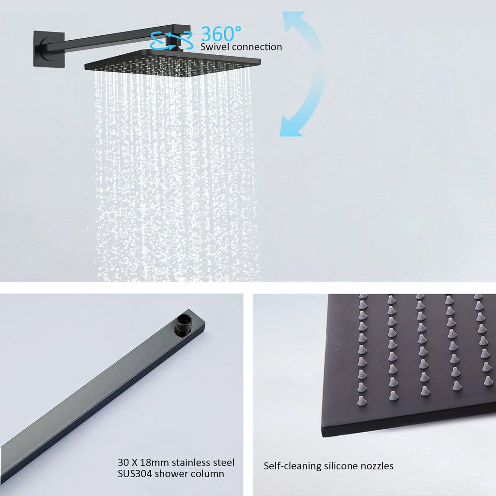 3 Way Wall Concealed Shower System with SUS304 Overhead Rain Shower & Bath Spout
