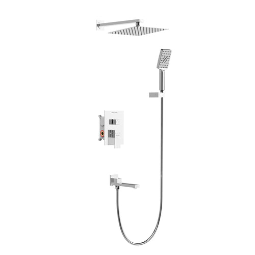 3 Way Wall Concealed Shower System with SUS304 Overhead Rain Shower & Bath Spout