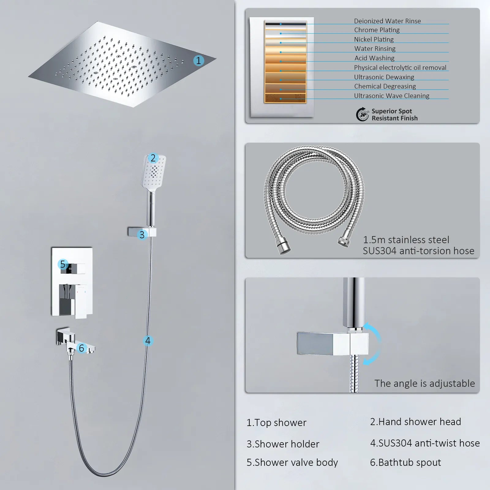 3 Way Wall Concealed Shower System with 400×400mm Overhead Shower & Swivel Spout-AB503300